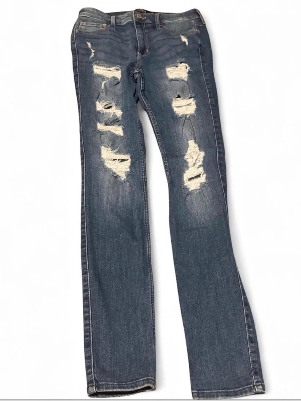 Hollister Super Skinny Jeans Distressed Flare Jeans in Blue